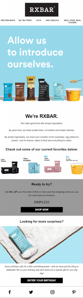 16 Awesome Welcome Email Examples & How to Write Welcome Emails RXBAR email 286x1024 - 16 Awesome Welcome Email Examples & How to Write Welcome Emails