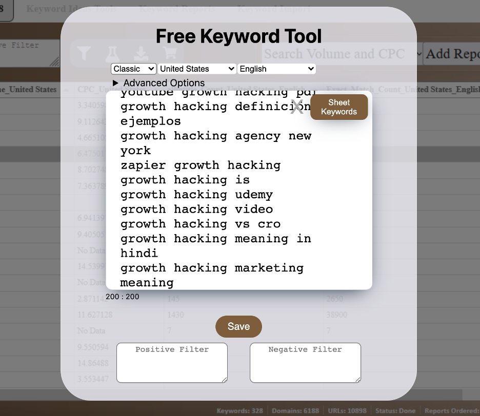 Free keyword growth hacking tool