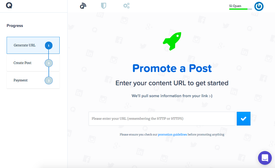 Create posts for social media channels with Quuu