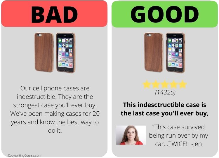 Copywriting example for an ecommerce website